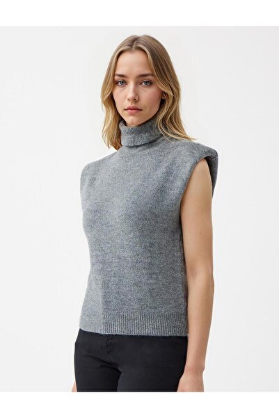 Jimmy Key Gri Balıkçı Yaka Kolsuz Triko Süveter
