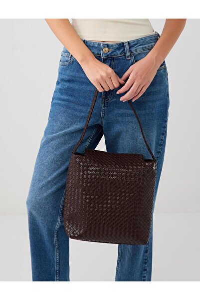 Jimmy Key Geantă maro din piele cu model tricotat