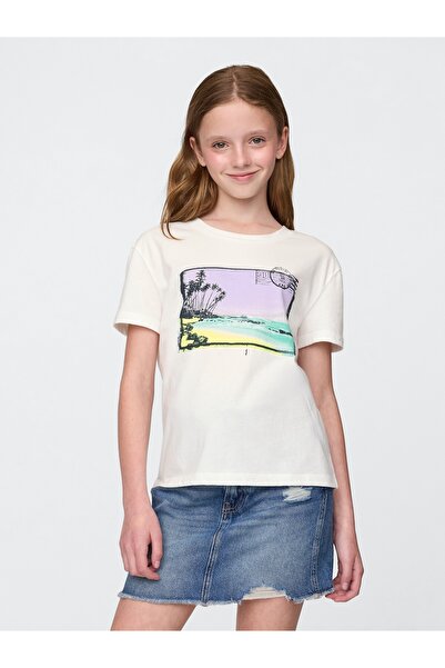 GAP Kız Çocuk Beyaz Relaxed Grafik T-Shirt