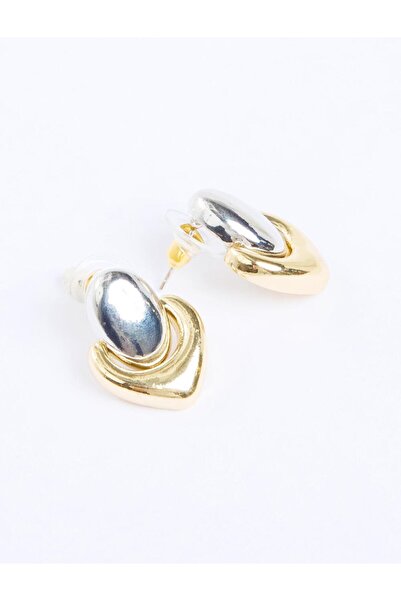 Jimmy Key Gold Color Asymmetrical Metal Detailed Shiny Earrings
