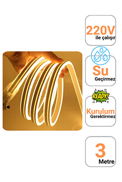 Ema Dükkan 3 Metre Gün Işığı 220 Volt Neon Led Tak Çalıştır Esnek Şerit Neon Led Aydınlatma 8x16 Mm Hortum Led