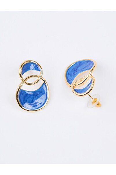 Jimmy Key Lacivert Mine Detaylı İki Halkalı Küpe