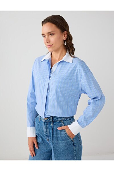 Jimmy Key Açık Mavi Çizgi Desenli Uzun Kollu Dokuma Gömlek