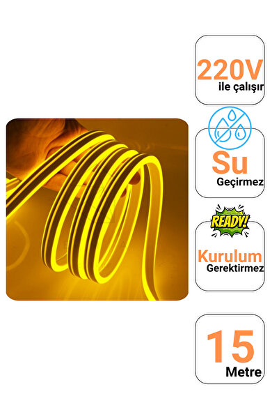 Ema Dükkan 15 Metre Amber 220 Volt Neon Led Tak Çalıştır Esnek Şerit Neon Led Aydınlatma 8x16 Mm Hortum Led