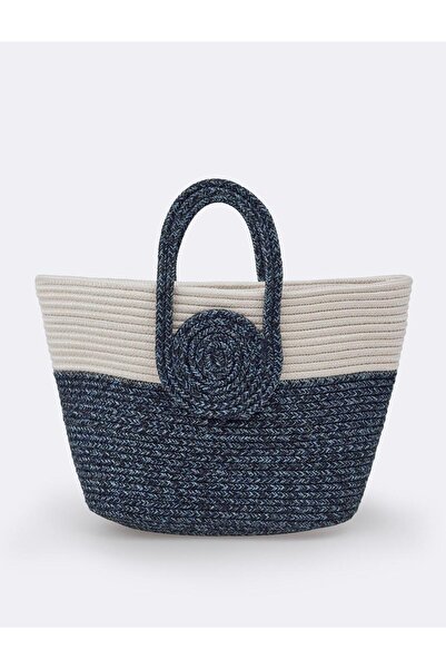 Jimmy Key Navy Blue Color Blocked Straw Bag