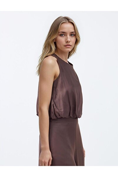 Jimmy Key Bitter Brown Halterneck Sleeveless Woven Blouse