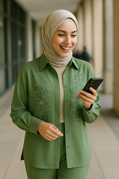 MELOOX Oversize Pattern Triple Suit Shirt Pants Inner Undershirt Pullover Embroidery Hijab