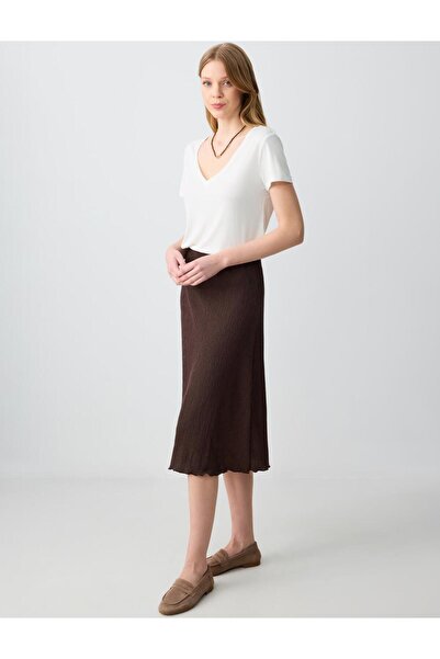 Jimmy Key Bitter Brown Relaxed Cut Regular Waist Midi Knitted Skirt