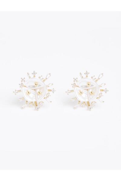 Jimmy Key Beyaz İnci Detaylı Metal Toplu Küpe