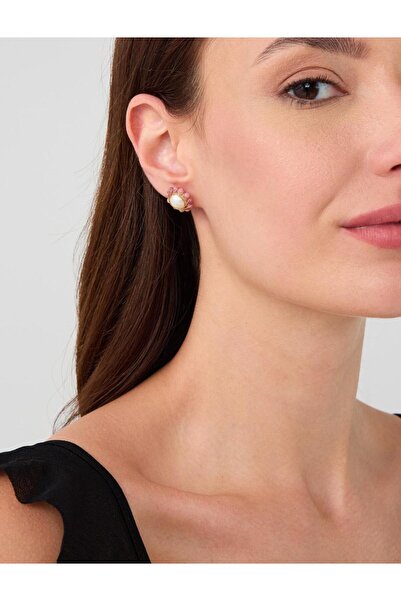 Jimmy Key Beyaz Çiçek Figürlü İnci Detaylı Boncuklu Küpe