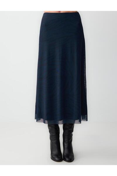 Jimmy Key Regular Waist Straight Cut Patterned Mesh Knitted Long Skirt