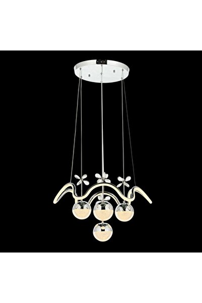 RSCOLLECTIONS Zikzak 4 Toplu Modern Sarkıt Led Avize - 3 Renk Kumandasız Krom