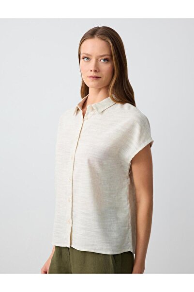 Jimmy Key Πέτρινο κοντομάνικο πουκάμισο με ίσιο κόψιμο από λινό μείγμα