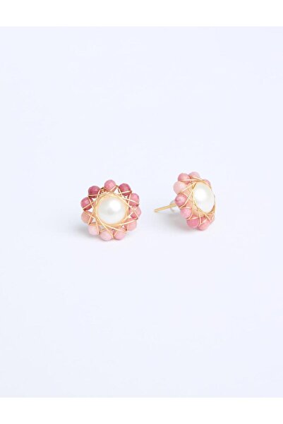 Jimmy Key Beyaz Çiçek Figürlü İnci Detaylı Boncuklu Küpe