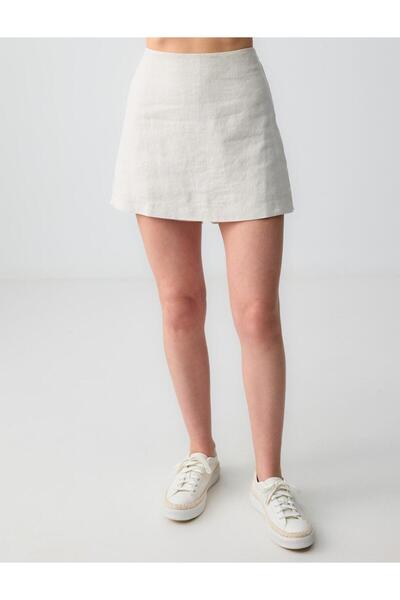 Jimmy Key Taş %100 Keten Düz Kesim Mini Şort Etek