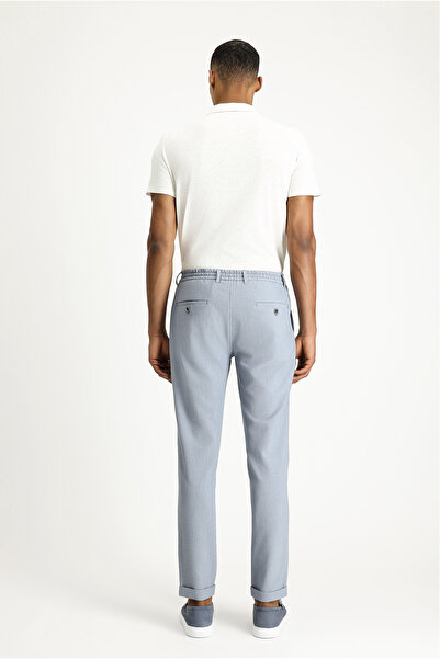 Kiğılı Super Slim Fit Ekstra Dar Kesim Beli Lastikli İpli Gofre Likralı Klasik Kumaş Pantolon