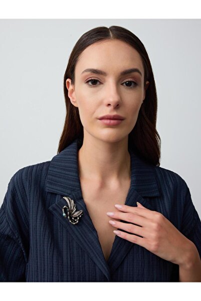 Jimmy Key Bronz Yılan Figürlü Parlak Taşlı Broş