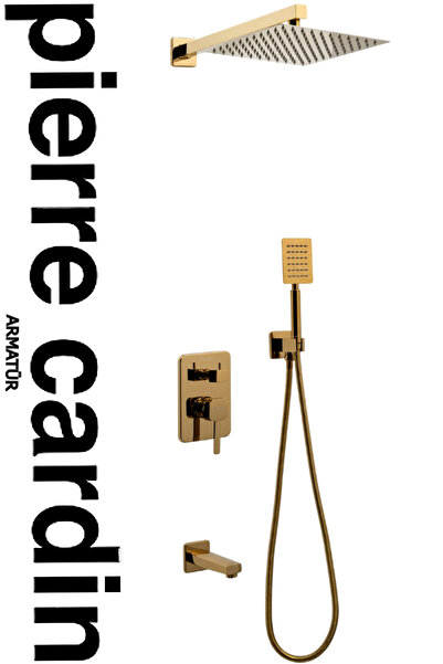 Pierre Cardin Ankastre Kare Duş Seti Altın – Yağmur Başlıklı Duş Sistemi