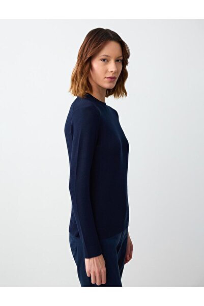 Jimmy Key Lacivert Bisiklet Yaka Uzun Kollu Düz Kesim Triko Kazak
