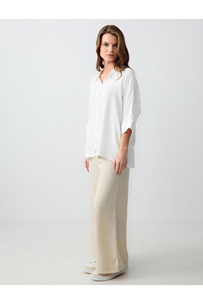 Jimmy Key Taş Rahat Kesim Bol Paça Yüksek Bel Dokuma Pantolon