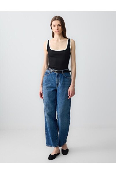 Jimmy Key Black U Neck Embroidery Detailed Knitted Blouse