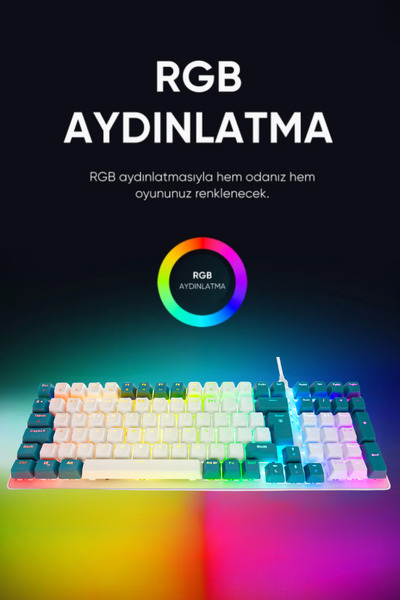 ACER eMachines Beyaz/Yeşil RGB Backlight RED SWITCH Mekanik Q 101 Tuşlu Compact Gaming Klavye - EAK100