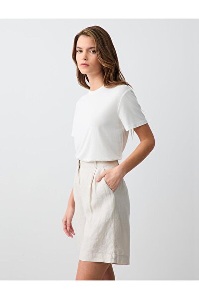 Jimmy Key Taş %100 Keten Düz Kesim Yüksek Bel Bol Paça Dokuma Şort