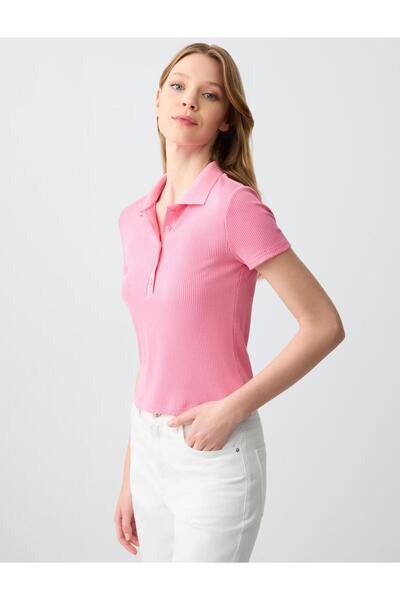 Jimmy Key Pembe Dar Kesim Kısa Kollu Polo Yaka Örme Tişört