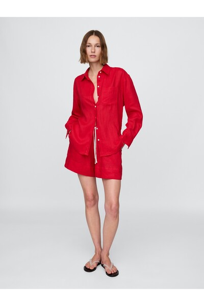 GAP Kadın Kırmızı %100 Keten Easy Şort