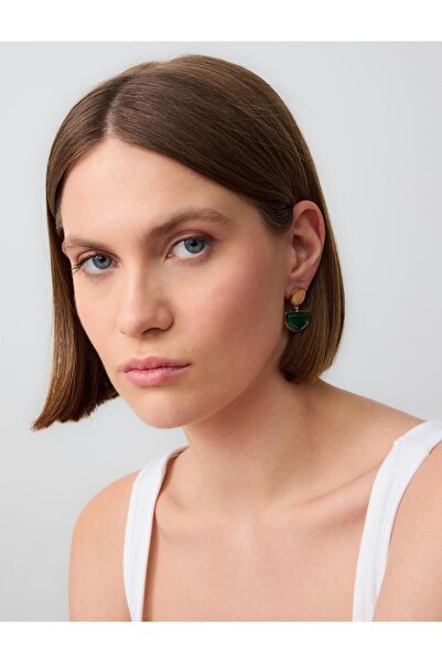 Jimmy Key Yeşil Modern Figürlü Sallantılı Küpe