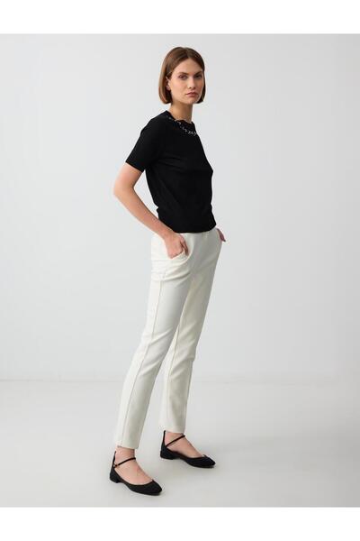 Jimmy Key Kırık Beyaz Normal Bel Normal Paça Gabardin Dokuma Pantolon