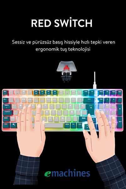 ACER eMachines Beyaz/Yeşil RGB Backlight RED SWITCH Mekanik Q 101 Tuşlu Compact Gaming Klavye - EAK100