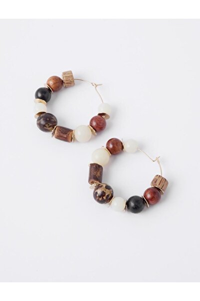 Jimmy Key Karışık Ahşap Görünümlü Boncuk Detaylı Halka Küpe