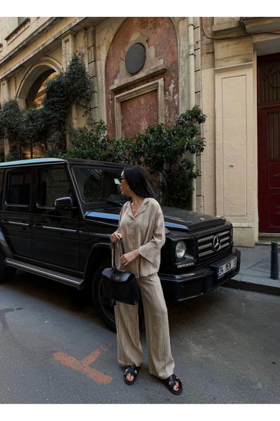 Diemmood Set pantaloni cămașă de in pentru femei