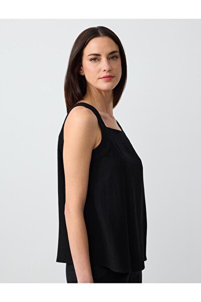 Jimmy Key Siyah Kare Yaka Kolsuz Keten Karışımlı Bluz