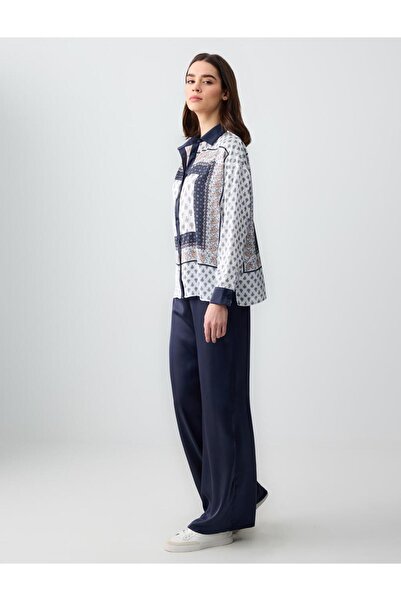 Jimmy Key Темно-сині атласні штани з високою талією та широкими штанинами