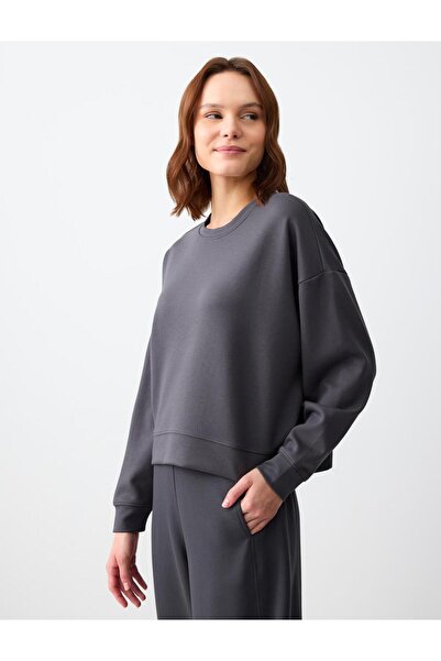 Jimmy Key Antrasit Rahat Kesim Bisiklet Yaka Uzun Kollu Örme Sweatshirt