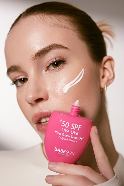 Babeskin Pink Glam Tone Up Face Sunscreen - Tone Equalizer, Brightening, Anti-Blemish, 50 SPF, 50ml