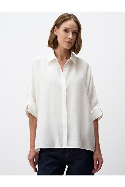 Jimmy Key Cămașă albă, cu mâneci trei sferturi, cu croiala relaxată