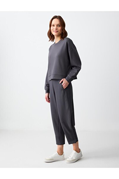 Jimmy Key Anthracite Relaxed Fit High Waist Tight Leg Modal Knitted Trousers