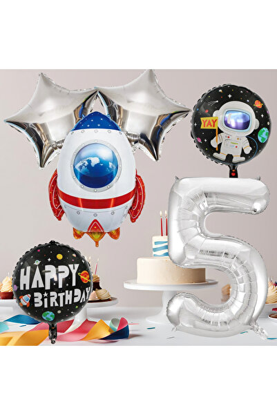 tedaks 5 Year Old Space Themed Birthday Set Space Foil Shapes Silver Foil Figure