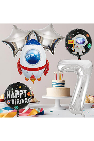 tedaks 7 Year Old Space Themed Birthday Set Space Foil Shapes Silver Foil Figure