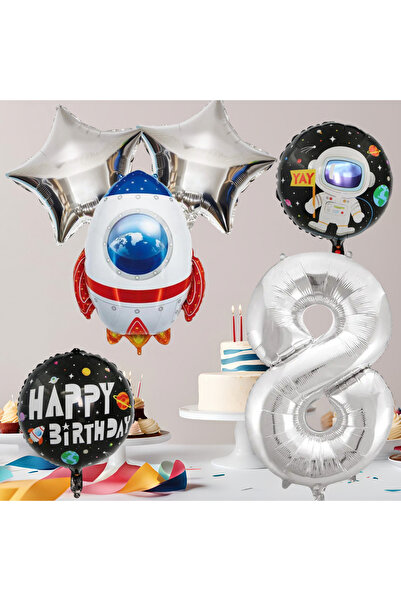 tedaks مجموعة عيد ميلاد بعمر 8 سنوات على شكل فضائي، أشكال من رقائق الفضة، أرق...