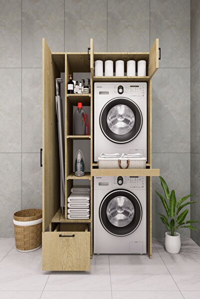 DEMİRBAL MOBİLYA MDF ÇAMAŞIR MAKİNESİ VE KURUTMA MAKİNESİ DOLABI ÜTÜ MASALI Ç...