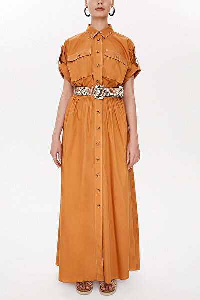 SOCIETA Tarçın Cepli beli lastikli uzun elbise 93098