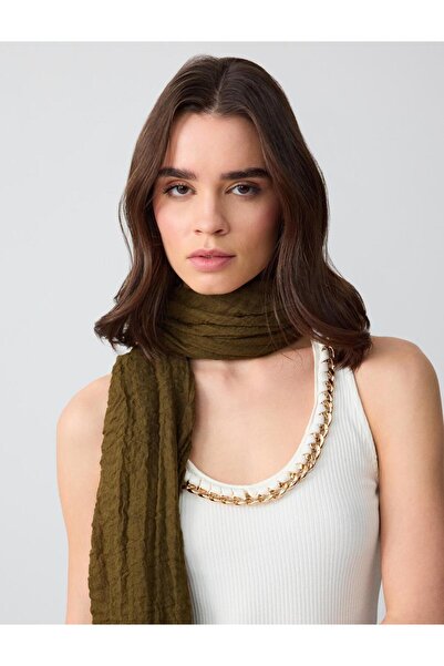 Jimmy Key Khaki Tasseled Woven Shawl