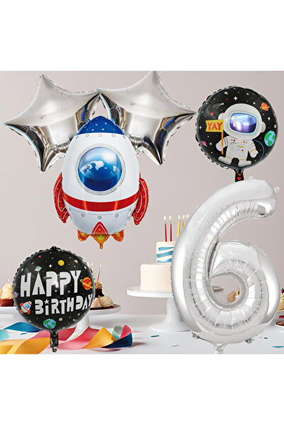 tedaks 6 Year Old Space Themed Birthday Set Space Foil Shapes Silver Foil Figure