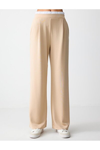 Jimmy Key Beige Relaxed Fit High Waist Wide Leg Knitted Modal Trousers