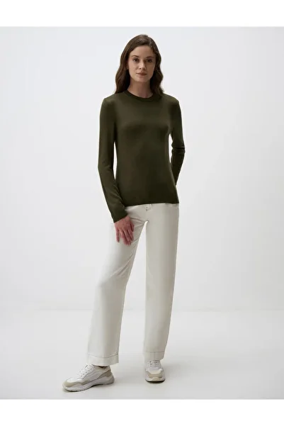 Jimmy Key Khaki Crew Neck Slim Fit Knitwear Sweater