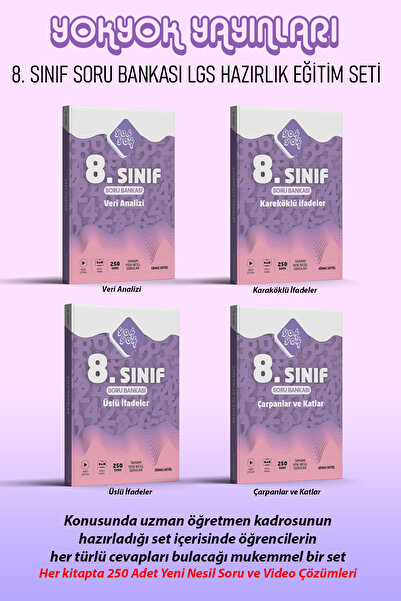 YOK YOK YAYINLARI 8.SINIF MATEMATİK 4'LÜ SORU BANKASI ÇARPANLAR KATLAR + ÜSLÜ İFADELER + KÖKLÜ İFADELER + VERİ ANALİZİ